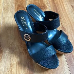 Guess Factory Hartwell Cork Wedges in Black